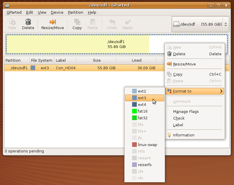 GParted - an application to format disks